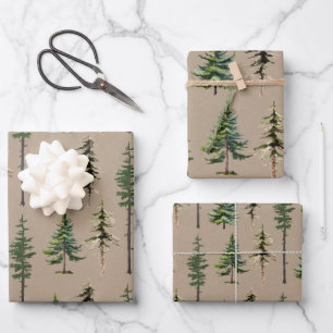 Rustic Kraft Woodland Fir Pine Spruce Tree Forest Wrapping Paper Sheet