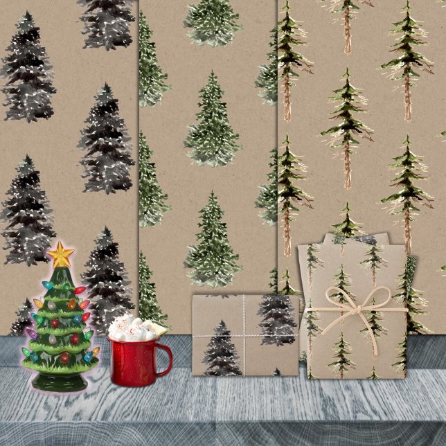 Rustic Kraft Woodland Forest Pine Spruce Trees Wrapping Paper Sheet (Rustic Kraft Woodland Forest Spruce Pine Trees Christmas Winter Holiday Wrapping Paper Sheets)