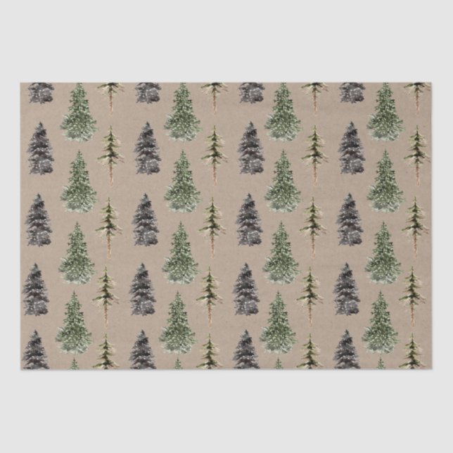 Rustic Kraft Woodland Forest Spruce Pine Tree Tissue Paper (Front)