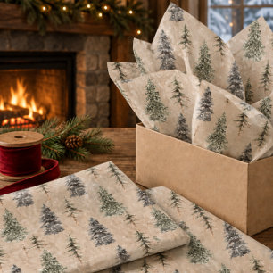 Rustic Kraft Woodland Forest Spruce Pine Tree Tissue Paper