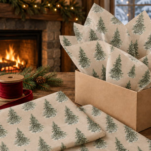 Rustic Kraft Woodland Forest Spruce Tree Tissue Paper