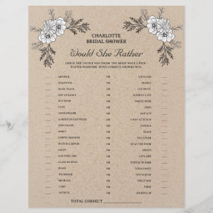 Rustic Kraft Would She Rather Bridal Shower Game Flyer