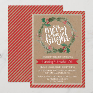Rustic Kraft Wreath Christmas Holiday Invitation