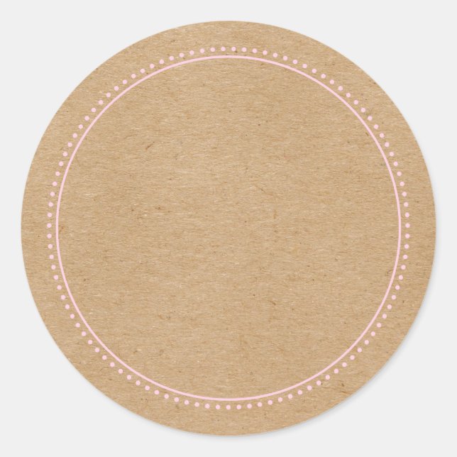 Rustic Kraft Write On Dotted Border Classic Round Sticker (Front)