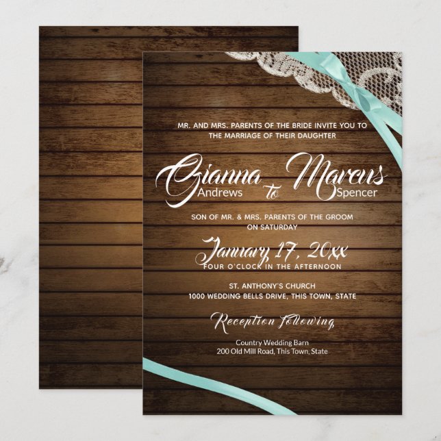 Rustic Lace and Barn Wood Wedding Invitation (Front/Back)