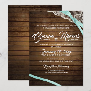Rustic Lace and Barn Wood Wedding Invitation