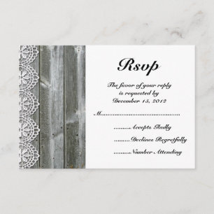 Rustic Lace and Barn Wood Wedding RSVP Card
