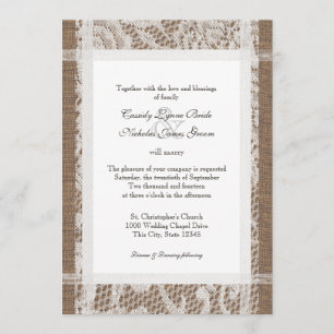 Rustic Lace and Burlap 7x5 Wedding Invitation