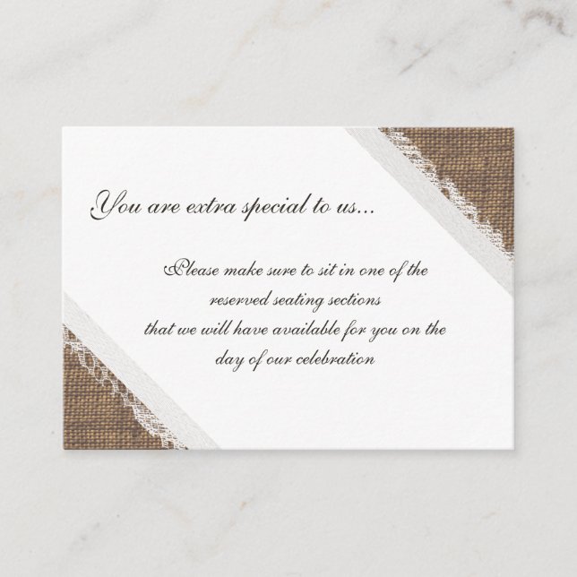 Rustic Lace and Burlap Reserved Seating Place Card (Front)