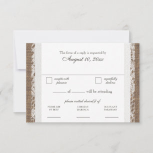 Rustic Lace and Burlap Wedding RSVP Dinner Select Card