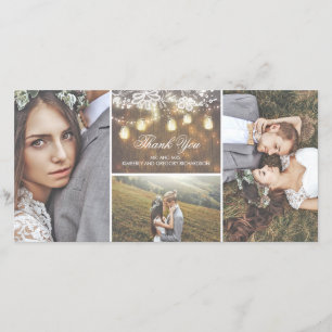 Rustic Lace and Mason Jar Lights Wedding Thank You