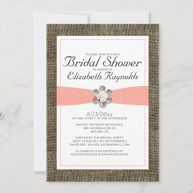 Rustic Lace and Pearl Bridal Shower Invitations (Front)