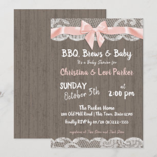 Rustic Lace and Wood Baby Shower Invitation