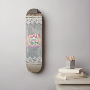 Rustic Lace and Wood Boho Boutique Farmers Market Skateboard