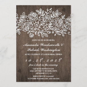 Rustic Lace Barn Wood Rehearsal Dinner Invitations