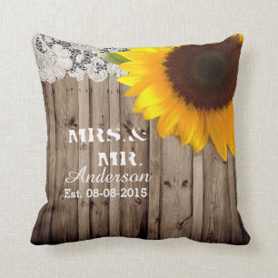 rustic lace barn wood sunflower country wedding cushion