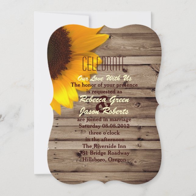 rustic lace barn wood sunflower country wedding invitation (Front)
