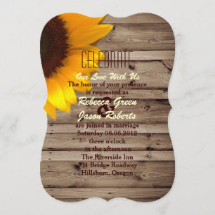 rustic lace barn wood sunflower country wedding invitation