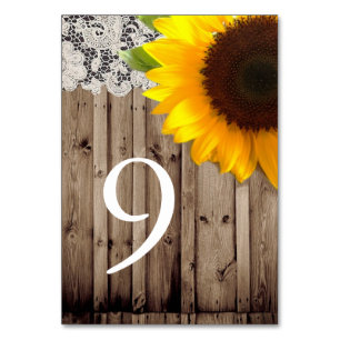 rustic lace barn wood sunflower country wedding table number