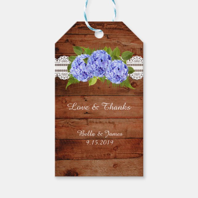 Rustic Lace Blue Hydrangea Wedding Favour Gift Tag (Front)