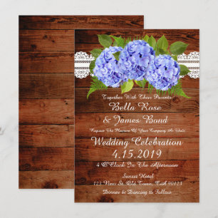 Rustic Lace Blue Hydrangea Wedding Invitation