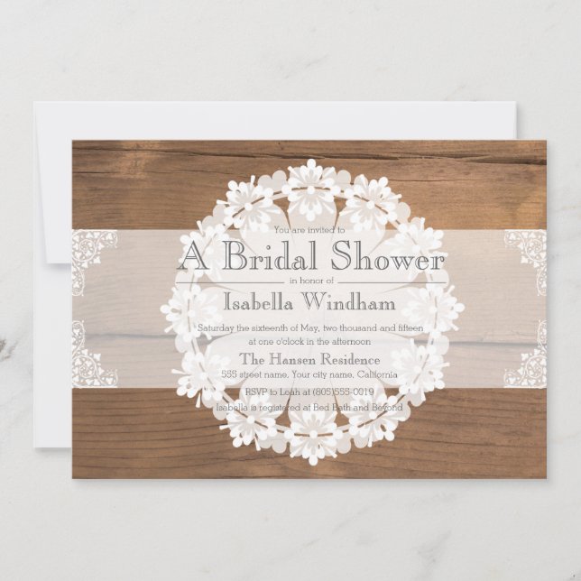 Rustic lace bridal shower invitation (Front)