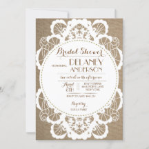 Rustic Lace Burlap Bridal Shower Invitations