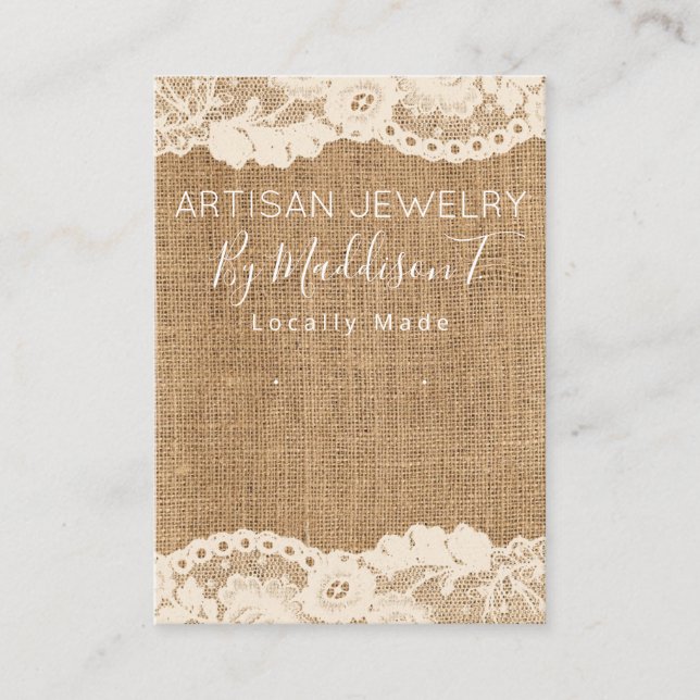 Rustic Lace Burlap Handmade Jewelry Earring Business Card (Front)