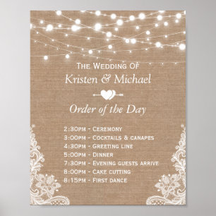Rustic Lace Burlap Order of The Day Wedding Sign