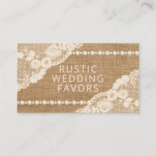 Rustic Lace Burlap Pearls Handmade Wedding Favors Business Card