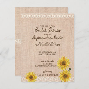 Rustic Lace & Burlap Sunflowers Bridal Shower Card