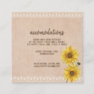 Rustic Lace & Burlap Sunflowers Wedding Hotel Enclosure Card