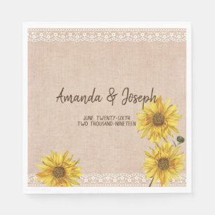 Rustic Lace & Burlap Sunflowers Wedding Napkins