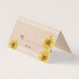 Rustic Lace & Burlap Sunflowers Wedding Table No. Business Card