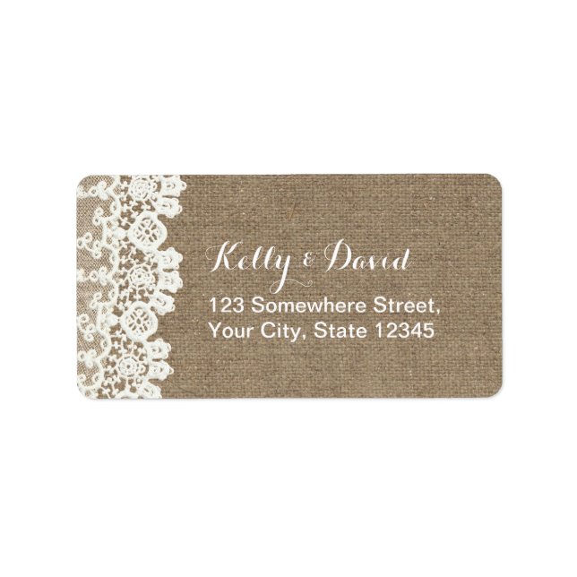 Rustic Lace & Burlap Vintage Wedding Label (Front)