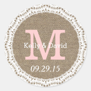 Rustic Lace & Burlap Wedding Favour Stickers