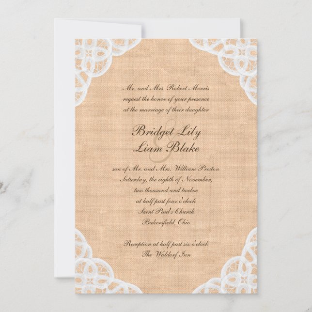 Rustic Lace & Burlap Wedding Invitation (Front)