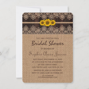 Rustic Lace Burlap Wood Bridal Shower Invitation