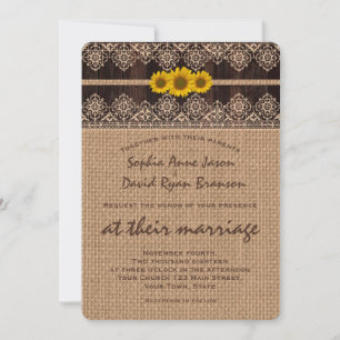 Rustic Lace Burlap Wood Wedding Invitation