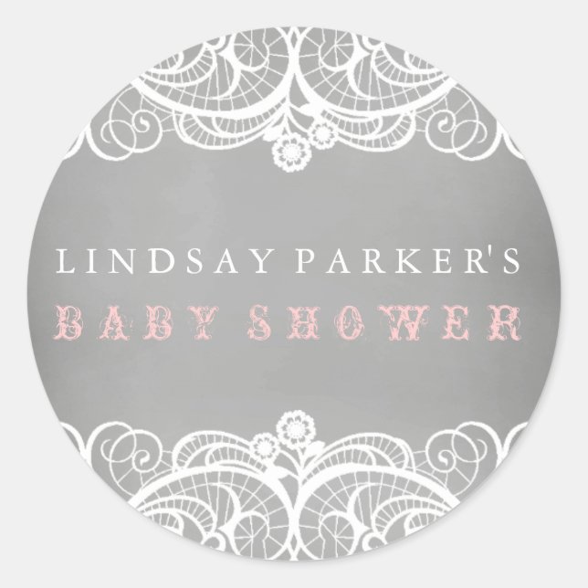 Rustic Lace & Chalkboard Baby Shower Sticker (Front)