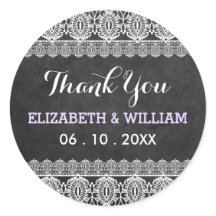 Rustic Lace & Chalkboard Wedding Thank You Purple