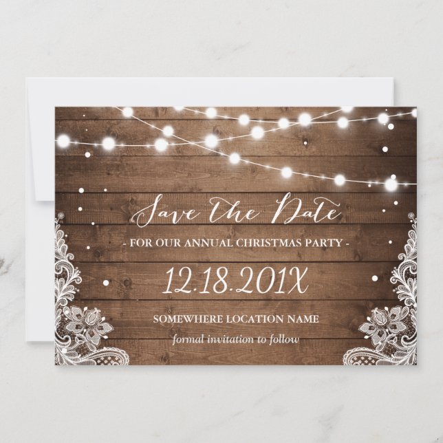 Rustic Lace Christmas Party Save the Date (Front)