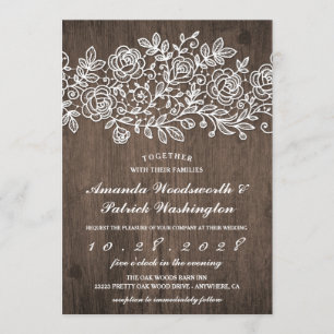 Rustic Lace Country Barn Wood Wedding Invitations