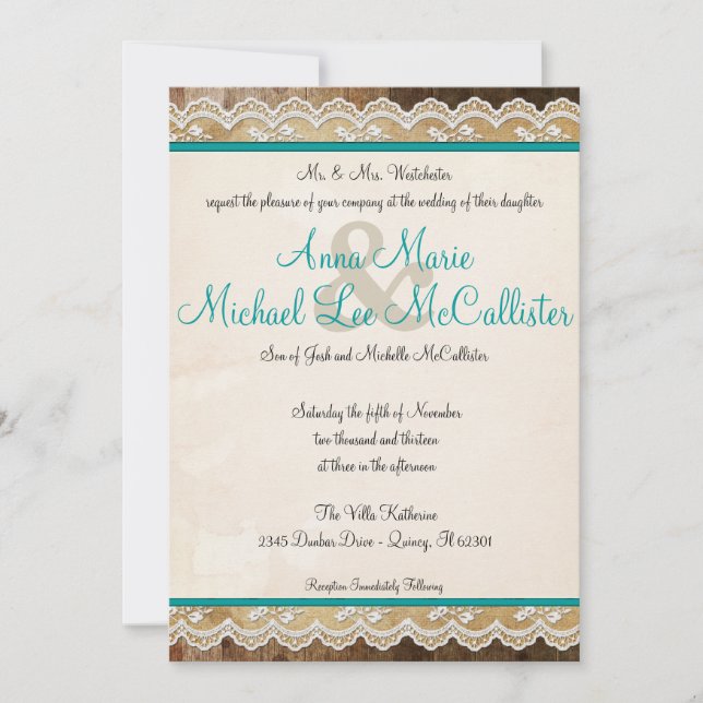 Rustic Lace Customisable Colours Wedding Invite (Front)