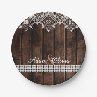 Rustic Lace & Diamonds Wedding Paper Plate