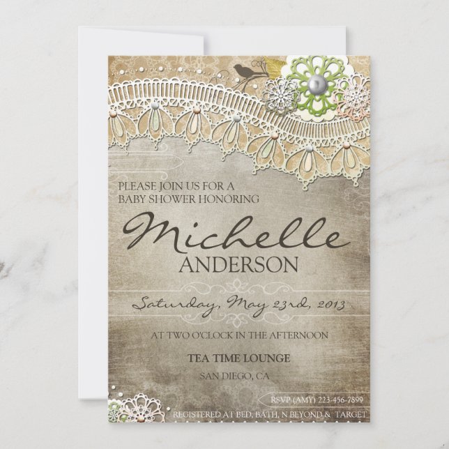 Rustic Lace Distressed BABY Shower Invite (Front)