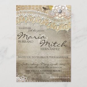 Rustic Lace Distressed Wedding Invitation
