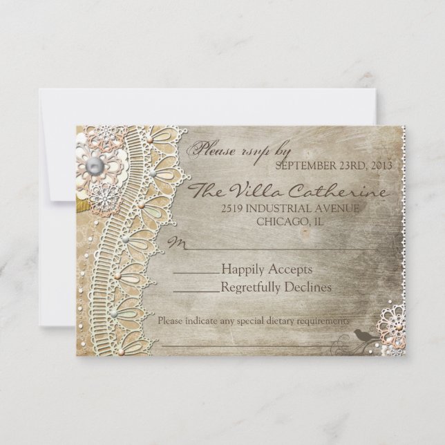 Rustic Lace Distressed Wedding Reception RSVP (Front)