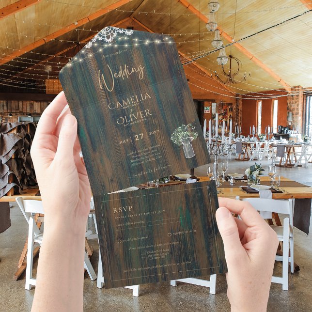 Rustic Lace Gypsophila Lights Mason Jar Wedding All In One Invitation (Creator Uploaded)