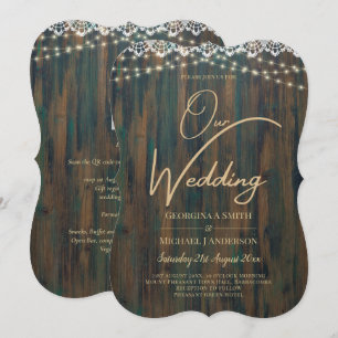 Rustic Lace Gypsophila Lights Mason Jar Wedding Invitation